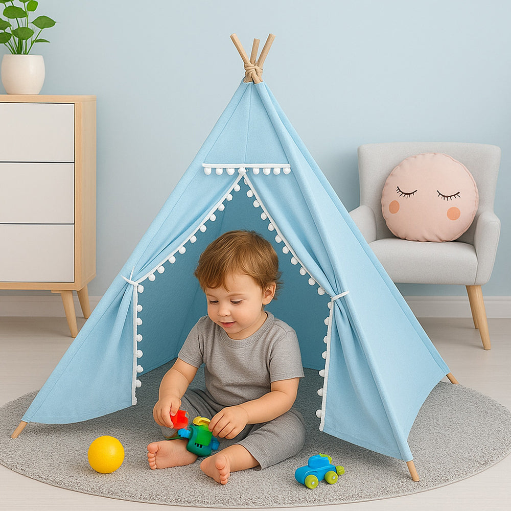 LITTLE STORY Canvas Foldable Tent and Teepee Playhouse - Blue