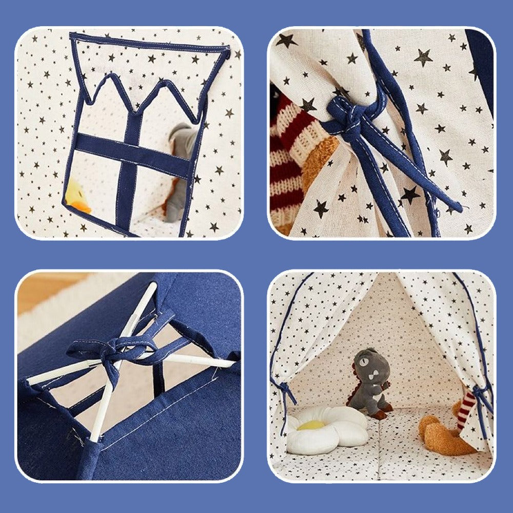 LITTLE STORY Foldable Teepee Playpen Canvas Tent Hut Play House - Blue