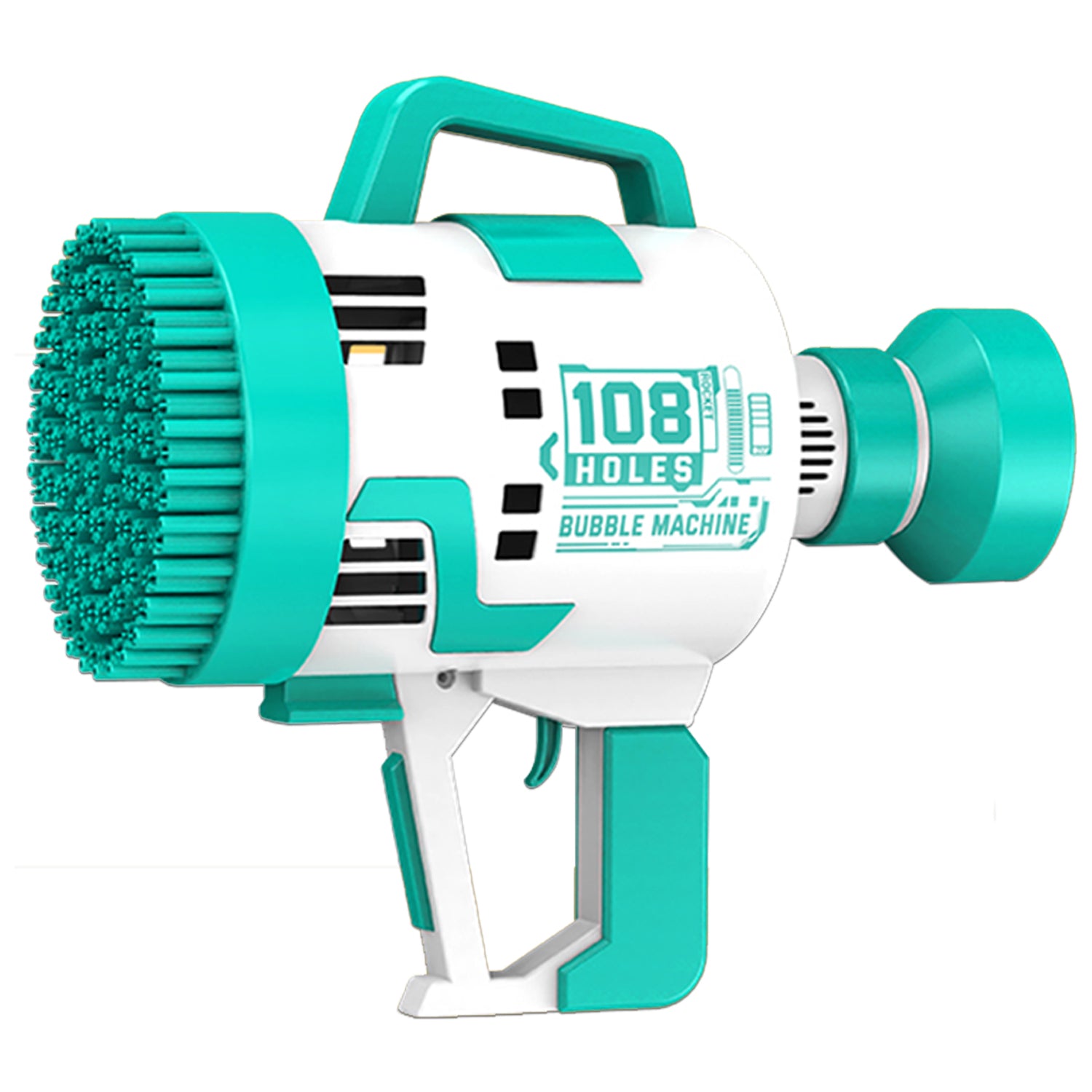قصة صغيرة - مسدس فقاعات كهربائي بـ ١٠٨ فتحة مزود بإضاءة وصانع فقاعات للأطفال للاستخدام الداخلي والخارجي - سماوي