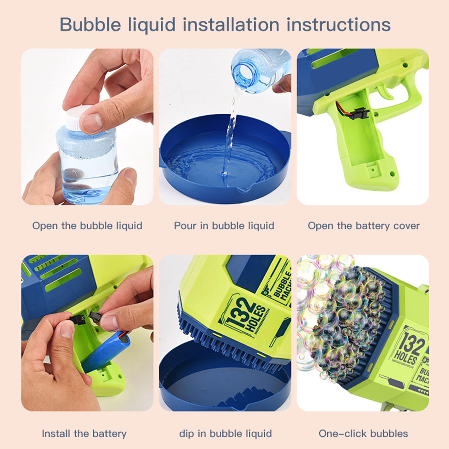 Little Story - 132 Holes Bubble Machine Gun wt Light/Bubble Maker for Kids Indoor & Outdoor - Green