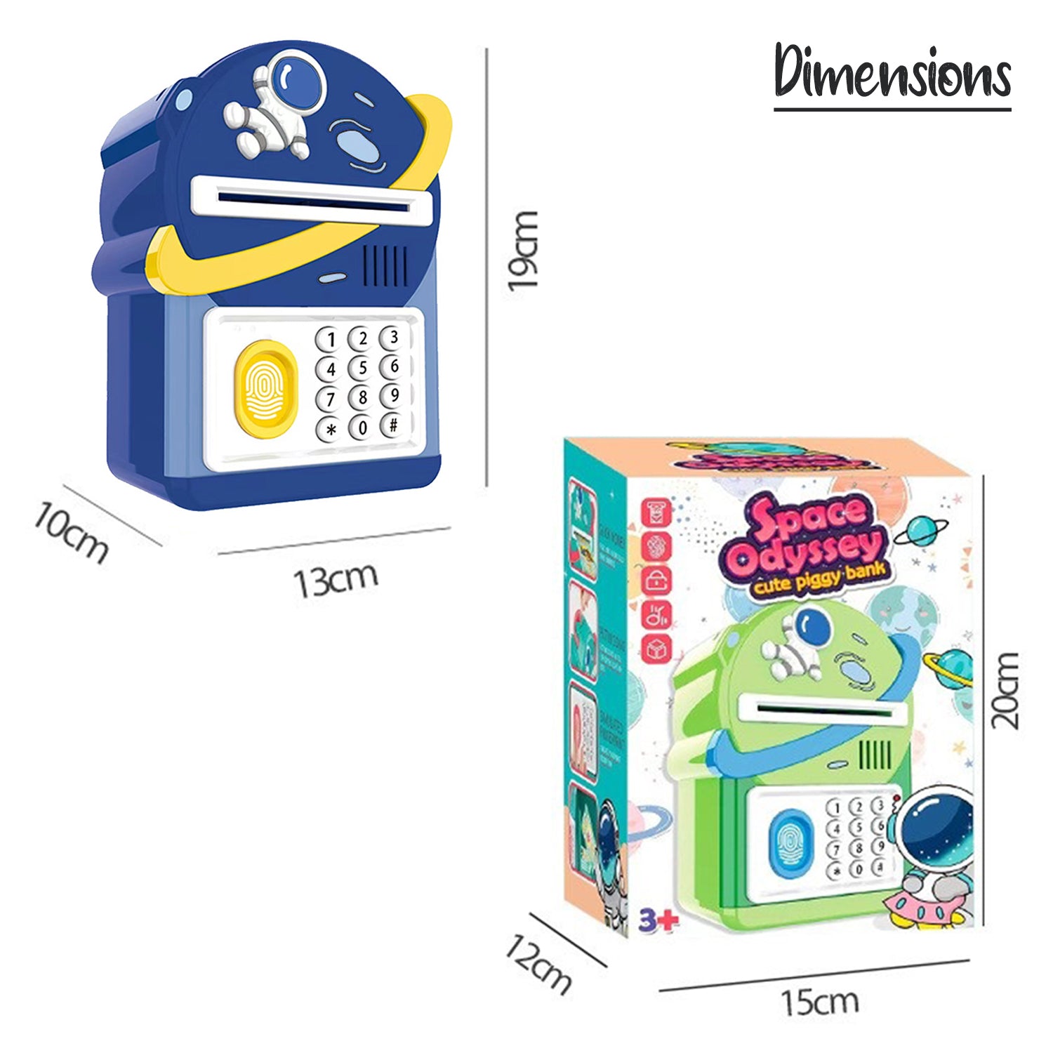 LITTLE STORY - lovely Piggy Bank wt Fingerprint Lock & Music - Astronaut Blue
