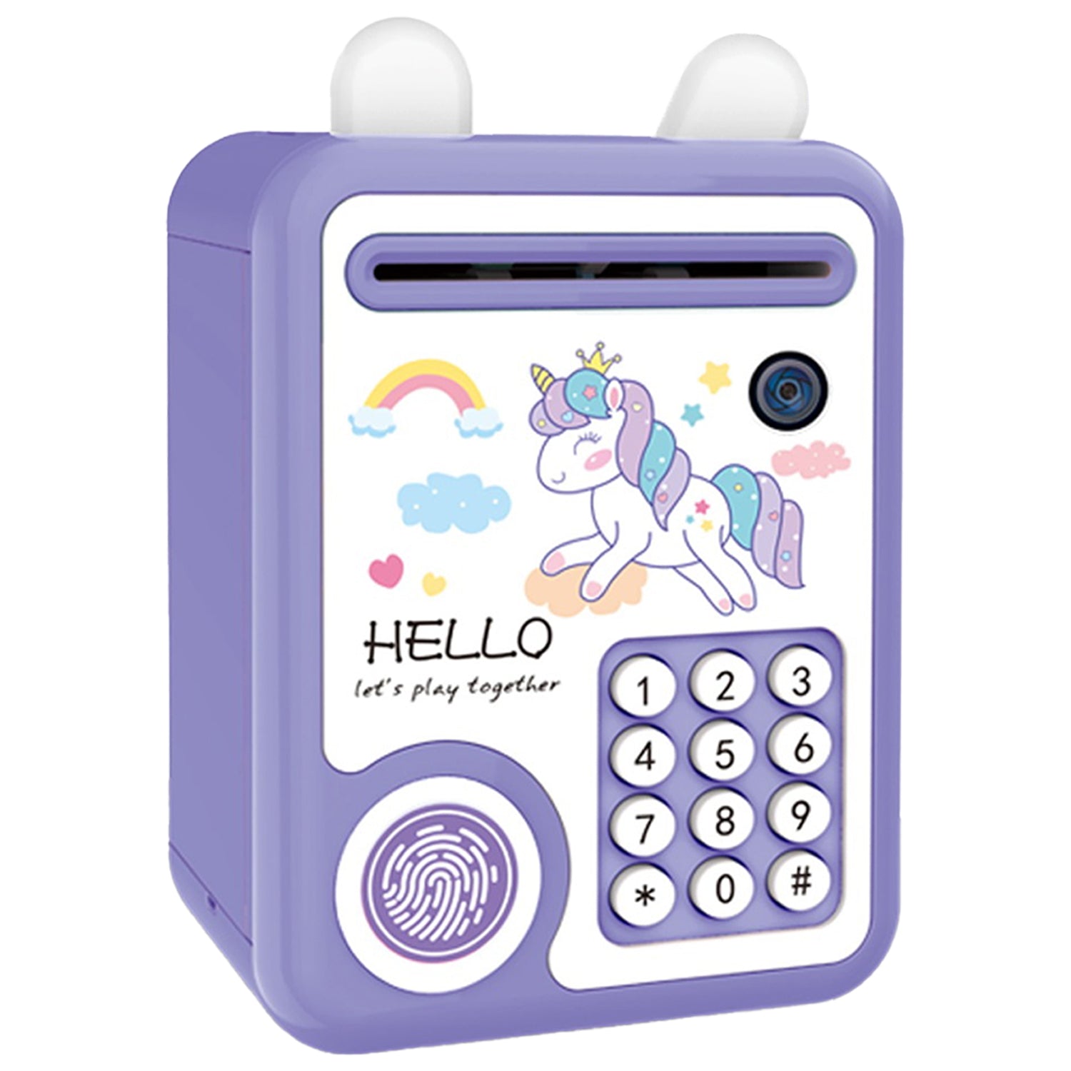 LITTLE STORY - lovely Piggy Bank wt Fingerprint Lock & Music - Unicorn Purple
