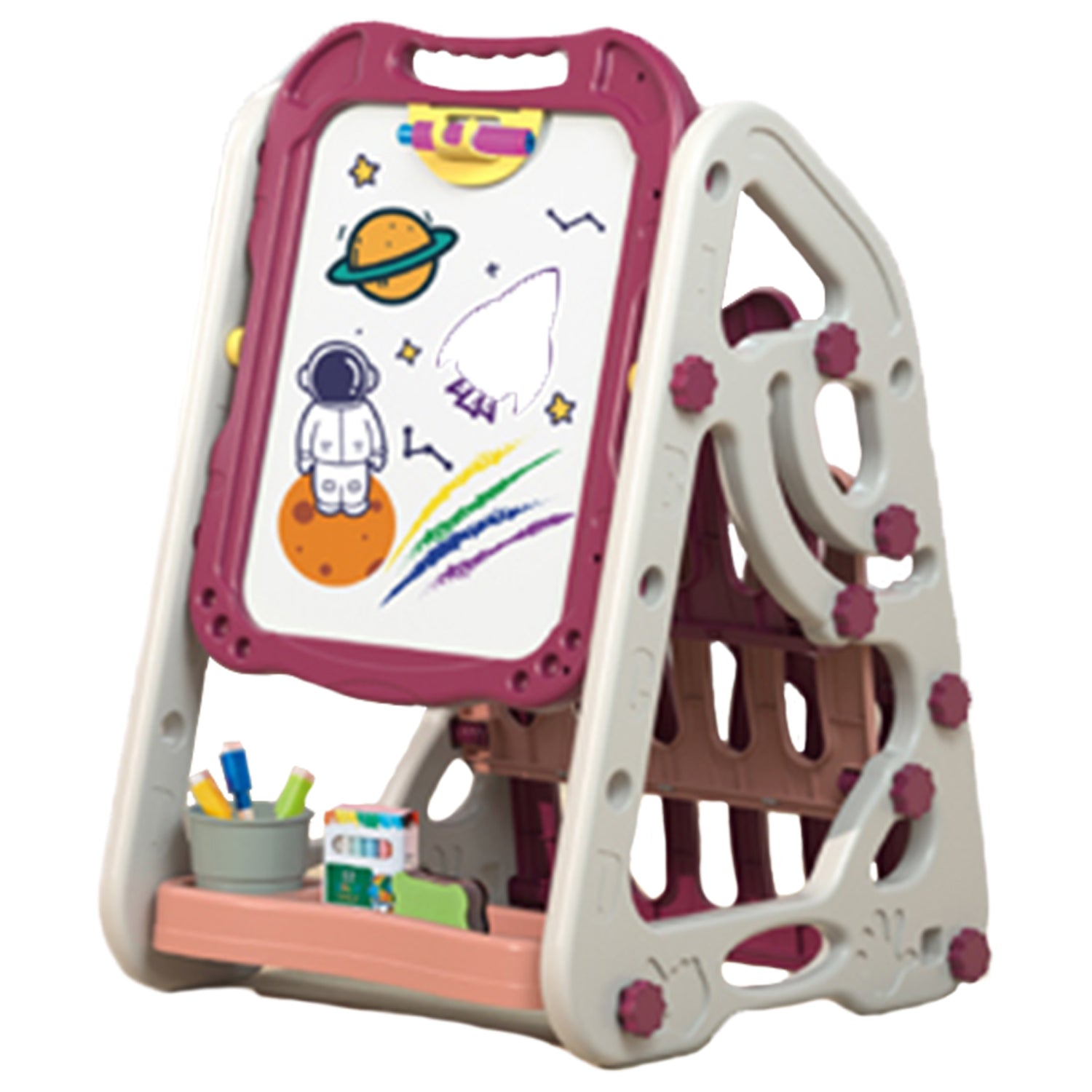 LITTLE STORY - Double Sided Multifunctional Magnetic Drawing/Learning Board wt Book Shelf - Pink