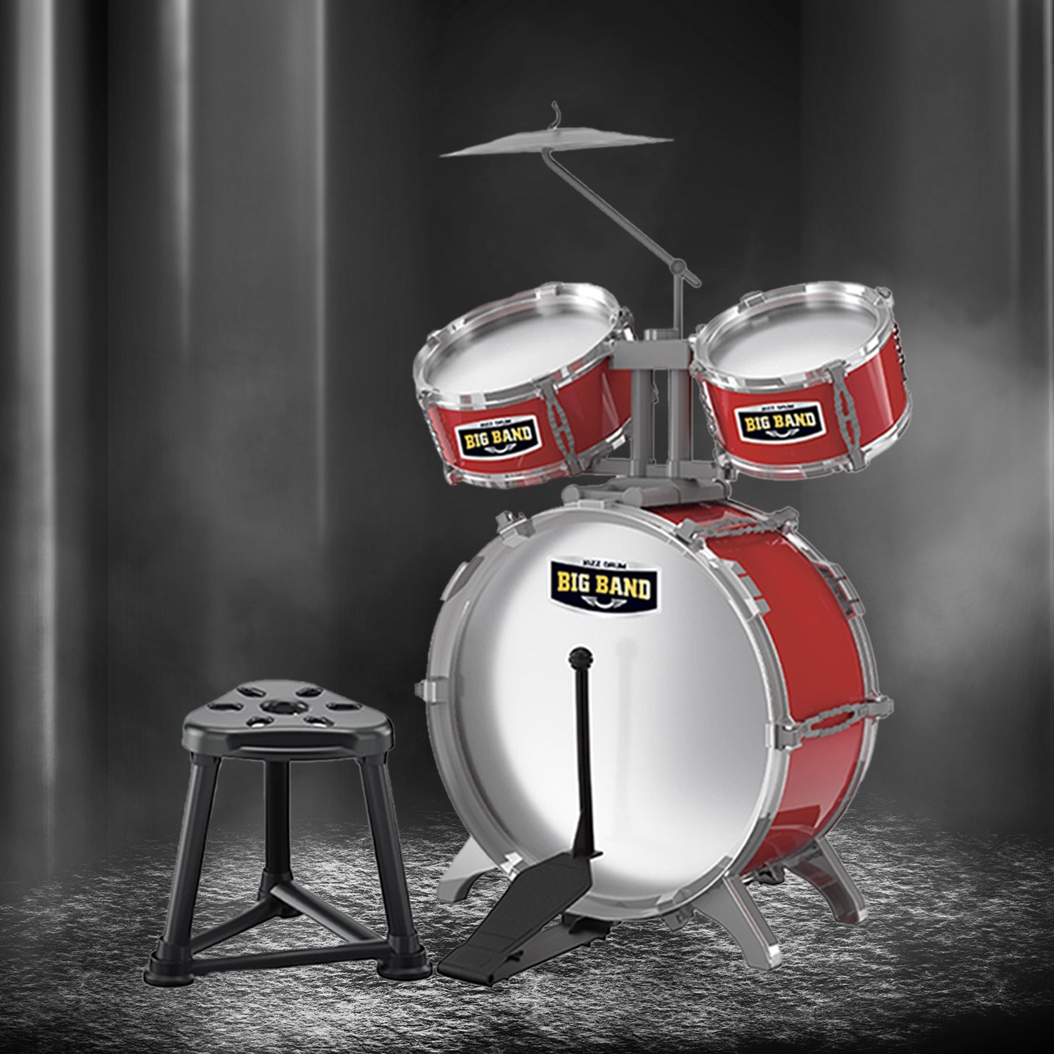 LITTLE STORY - Kids Drum Set Musical Instrument wt Stool - Red