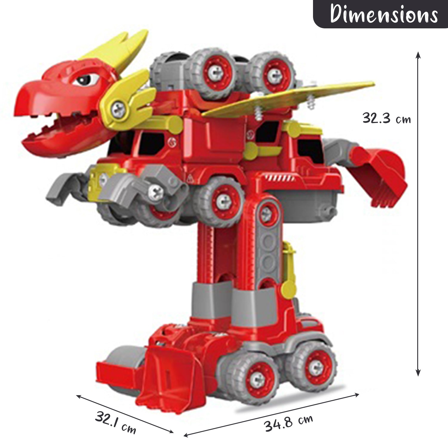 LITTLE STORY - Kids Toy 5in1 Dinosaur Robot Transformation Vehicle with Remote - Red