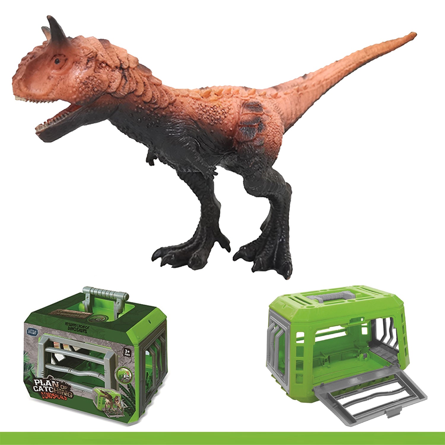 LITTLE STORY - Kids Toy Dinosaur with Caching Cage - Green
