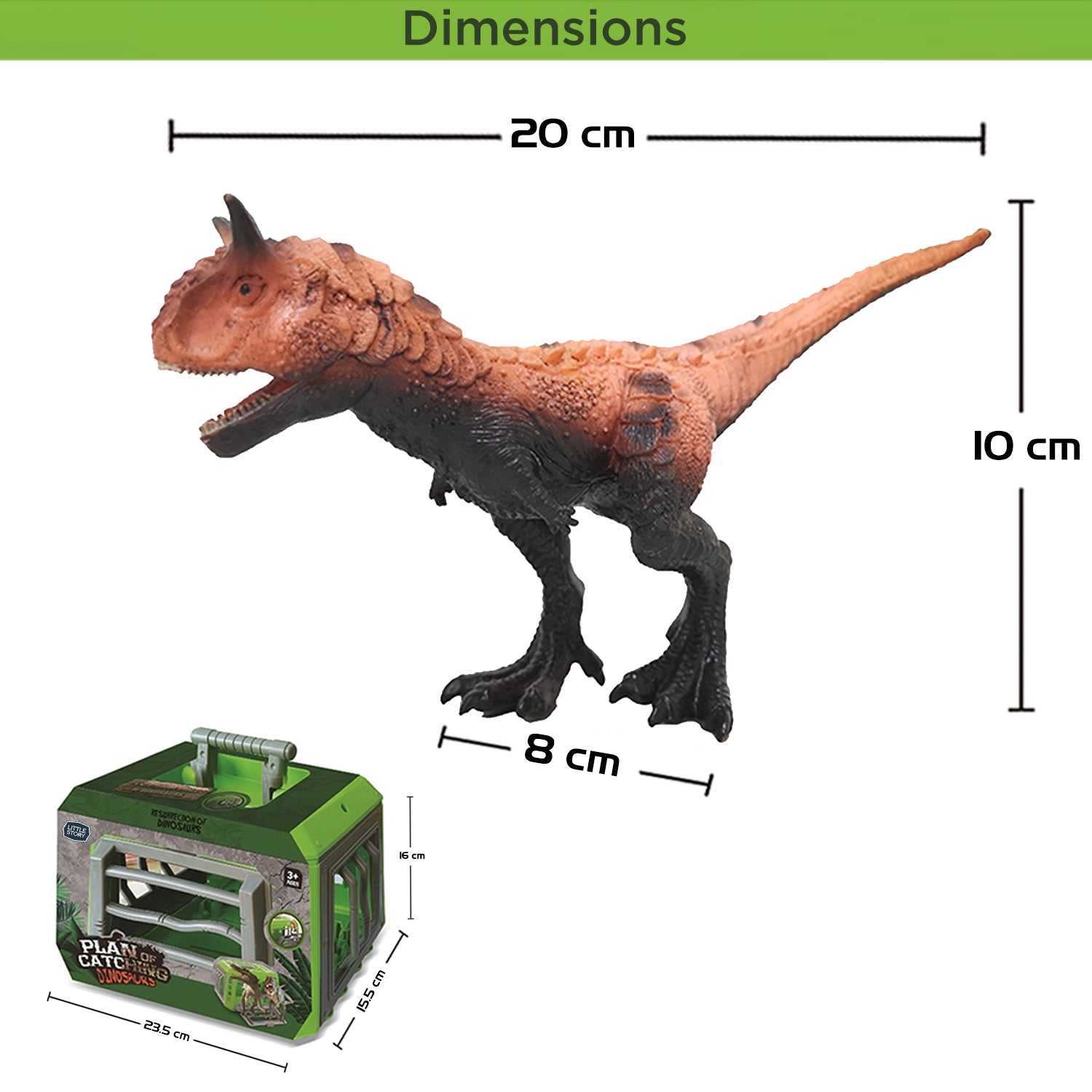 LITTLE STORY - Kids Toy Dinosaur with Caching Cage - Green