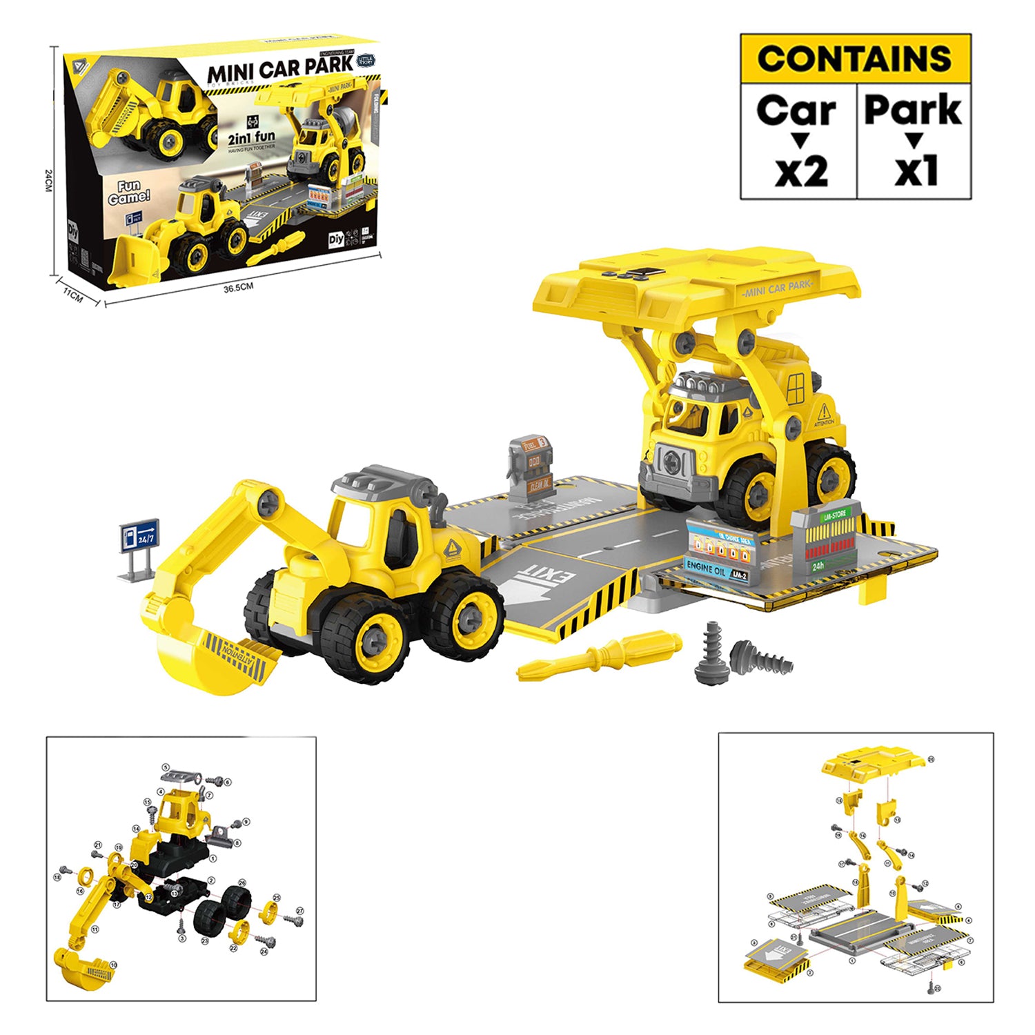 قصة صغيرة - سيارة صغيرة للأطفال مع موقف سيارات - أصفر