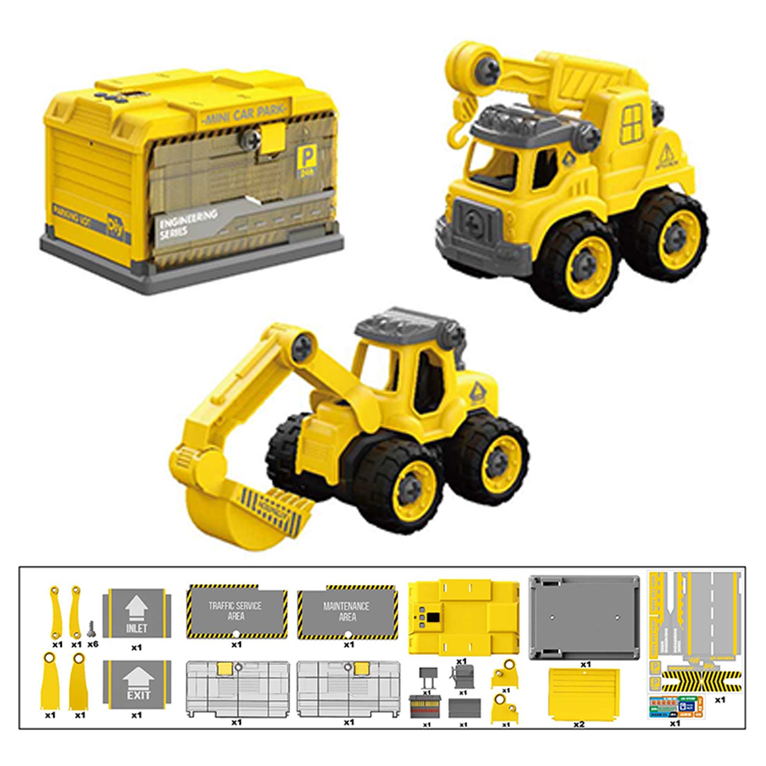 قصة صغيرة - سيارة صغيرة للأطفال مع موقف سيارات - أصفر