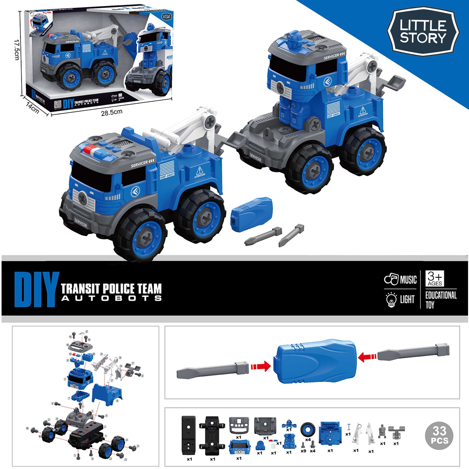LITTLE STORY - Kids Toy Police Truck - Blue