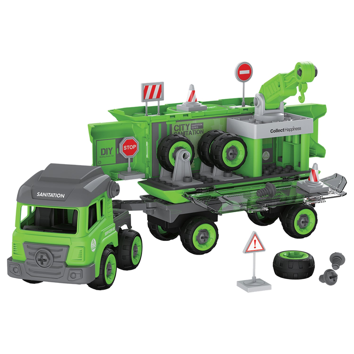 LITTLE STORY - Kids Toy Sanitation Truck wt 2 Mini Truck - Green