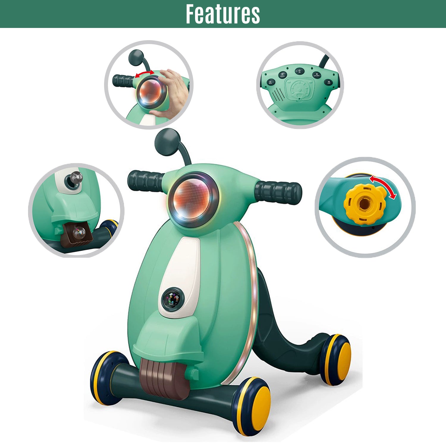 LITTLE STORY - Multifunctional Baby Walker wt Light & Music, Fun & Learning Toy - Green