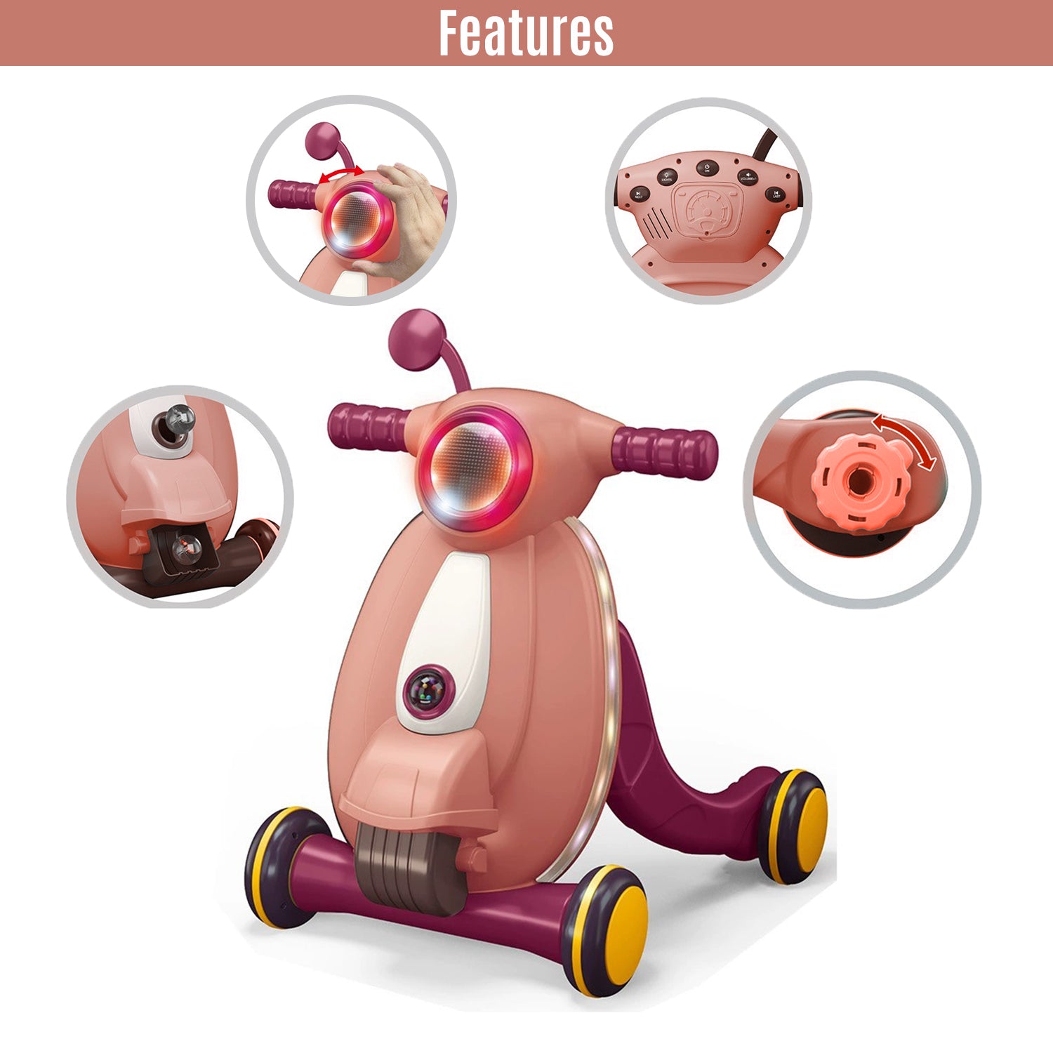 LITTLE STORY - Multifunctional Baby Walker wt Light & Music, Fun & Learning Toy - Pink