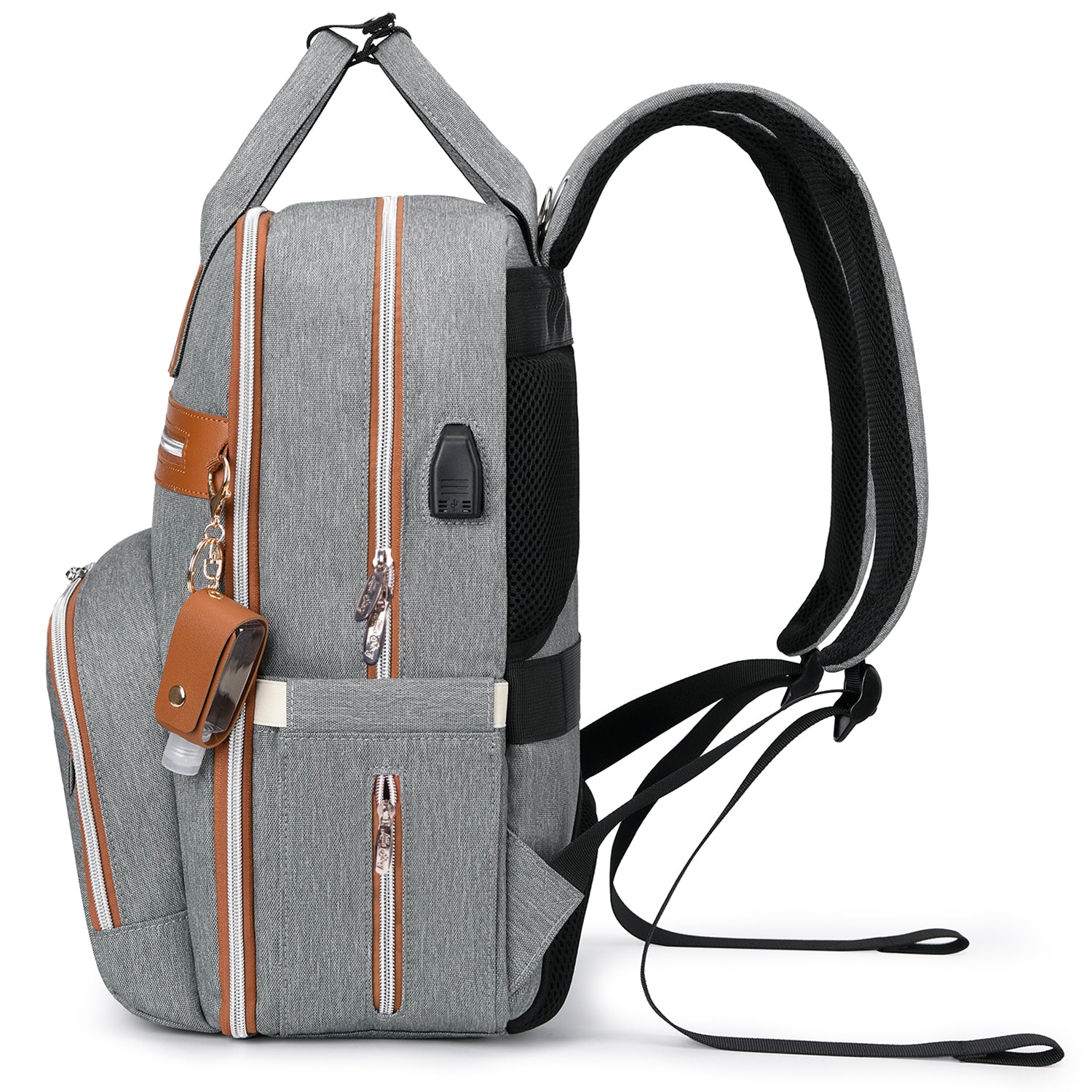 LITTLE STORY 2in1 Diaper Bag w/Sanitizer Bottle keychain & Stroller Hooks - Grey