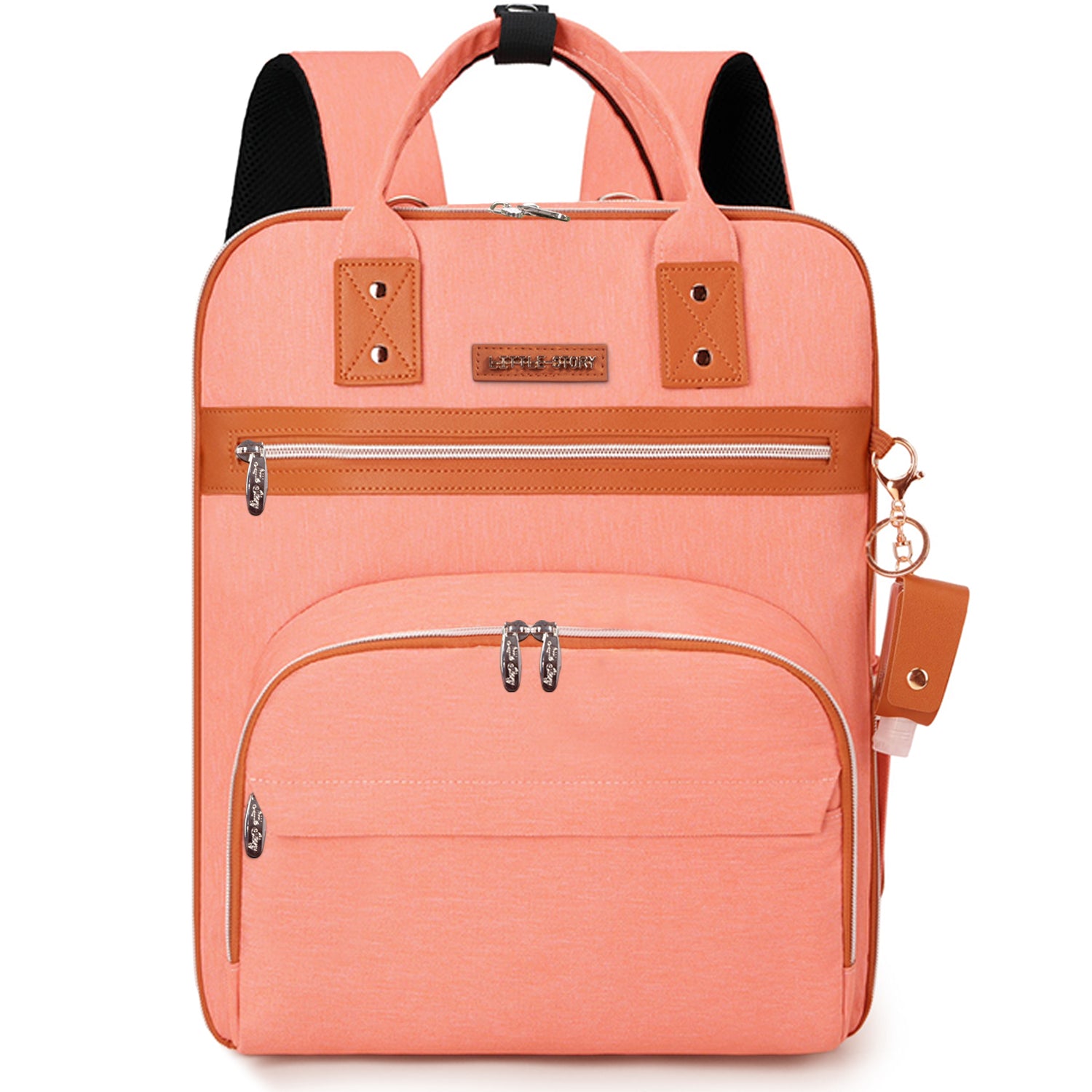 LITTLE STORY 2in1 Diaper Bag w/Sanitizer Bottle keychain & Stroller Hooks - Pink