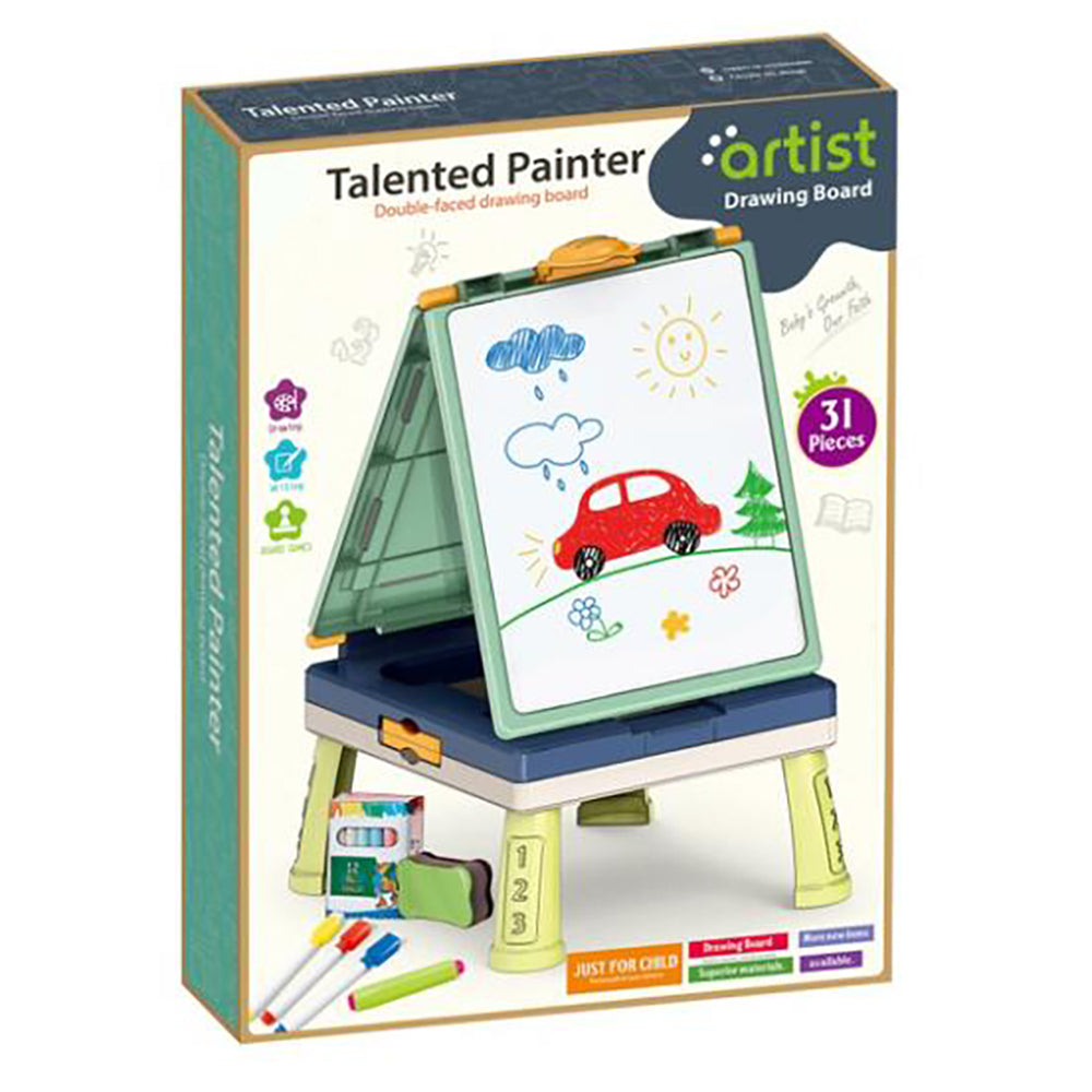 LITTLE STORY Artist Double Sided Handbag Drawing Board (31 Pcs) W/Board Game - Green
