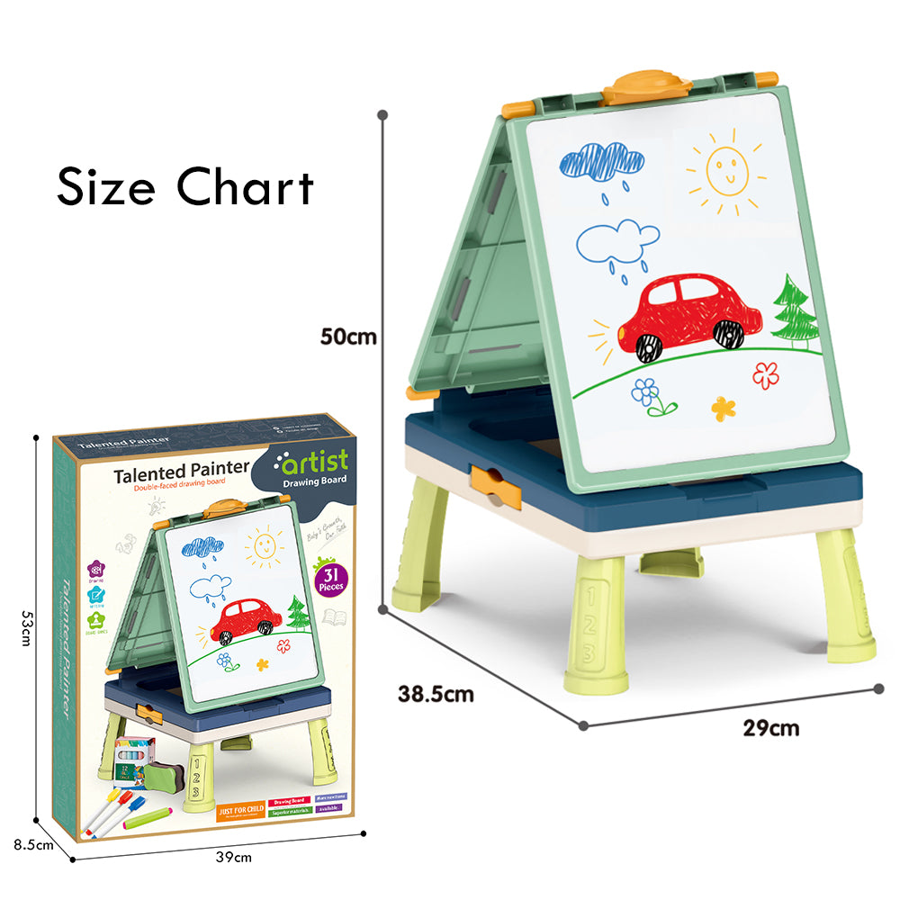 LITTLE STORY Artist Double Sided Handbag Drawing Board (31 Pcs) W/Board Game - Green