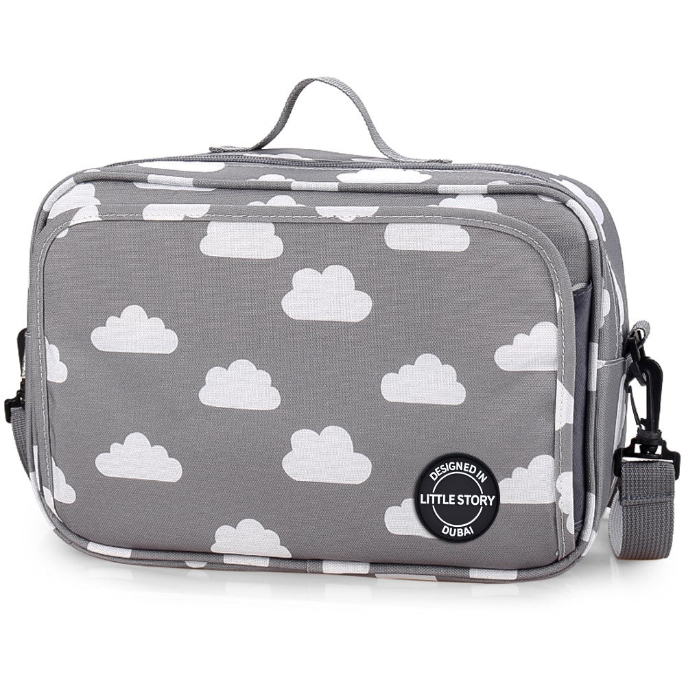 LITTLE STORY Baby Diaper Changing Clutch Kit - Grey Clouds