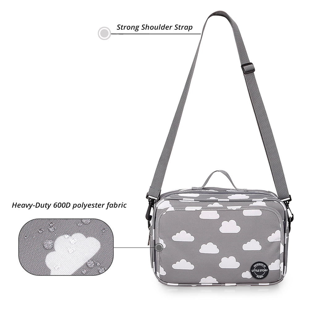 LITTLE STORY Baby Diaper Changing Clutch Kit - Grey Clouds