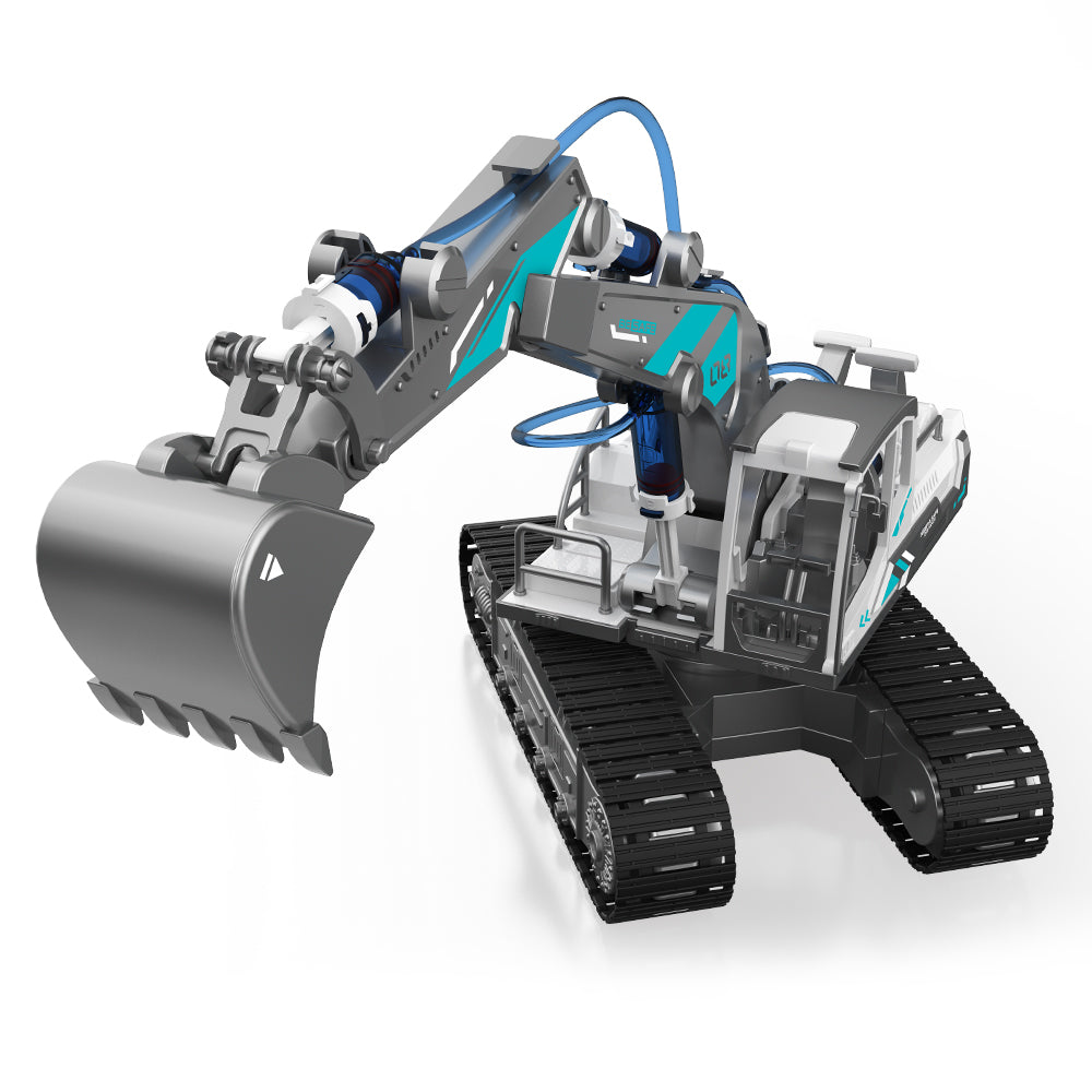 LITTLE STORY DIY Hydraulic Power Principle based 3 - IN - 1 Excavator/Bulldozer/JCB Toy (130 Pcs), STEM Series - Grey