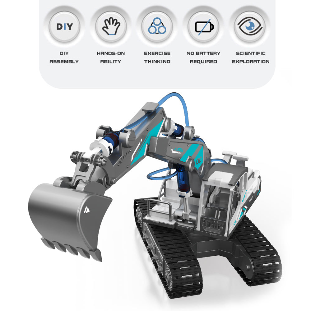LITTLE STORY DIY Hydraulic Power Principle based 3 - IN - 1 Excavator/Bulldozer/JCB Toy (130 Pcs), STEM Series - Grey