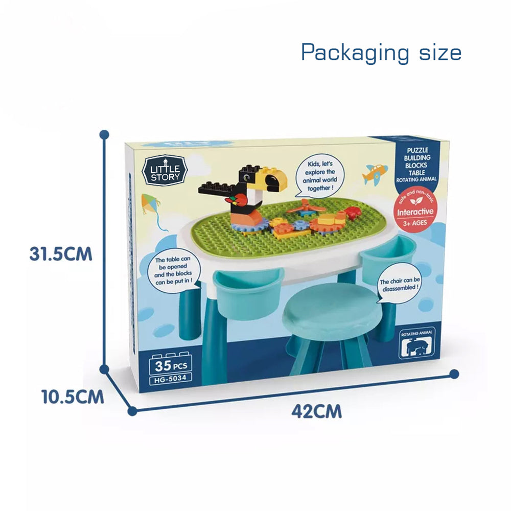 LITTLE STORY DIY Spinning Puzzle Building Blocks Set w/Stool (35pcs), STEM Series - Multicolor