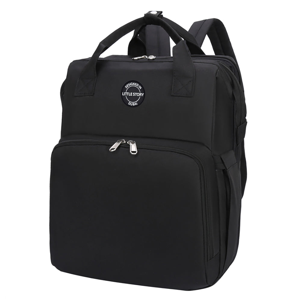 LITTLE STORY - Diaper bag wt portable bassinet bed - Black