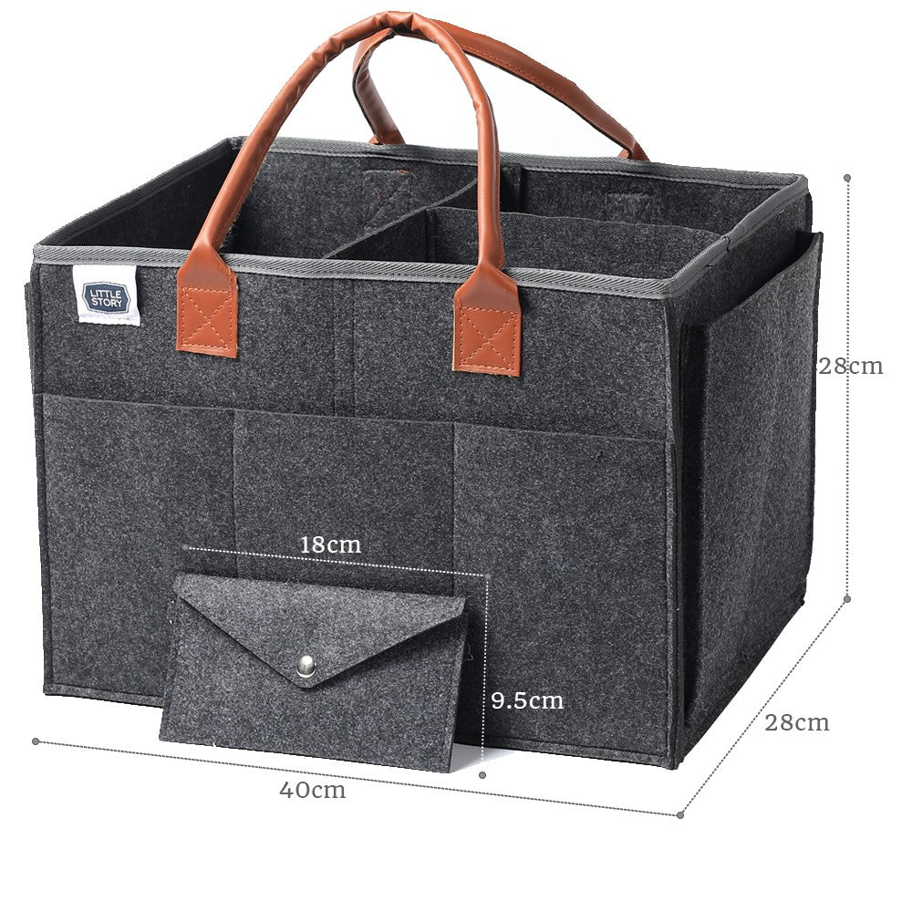 LITTLE STORY Diaper Caddy + Pouch - Large - Dark Grey