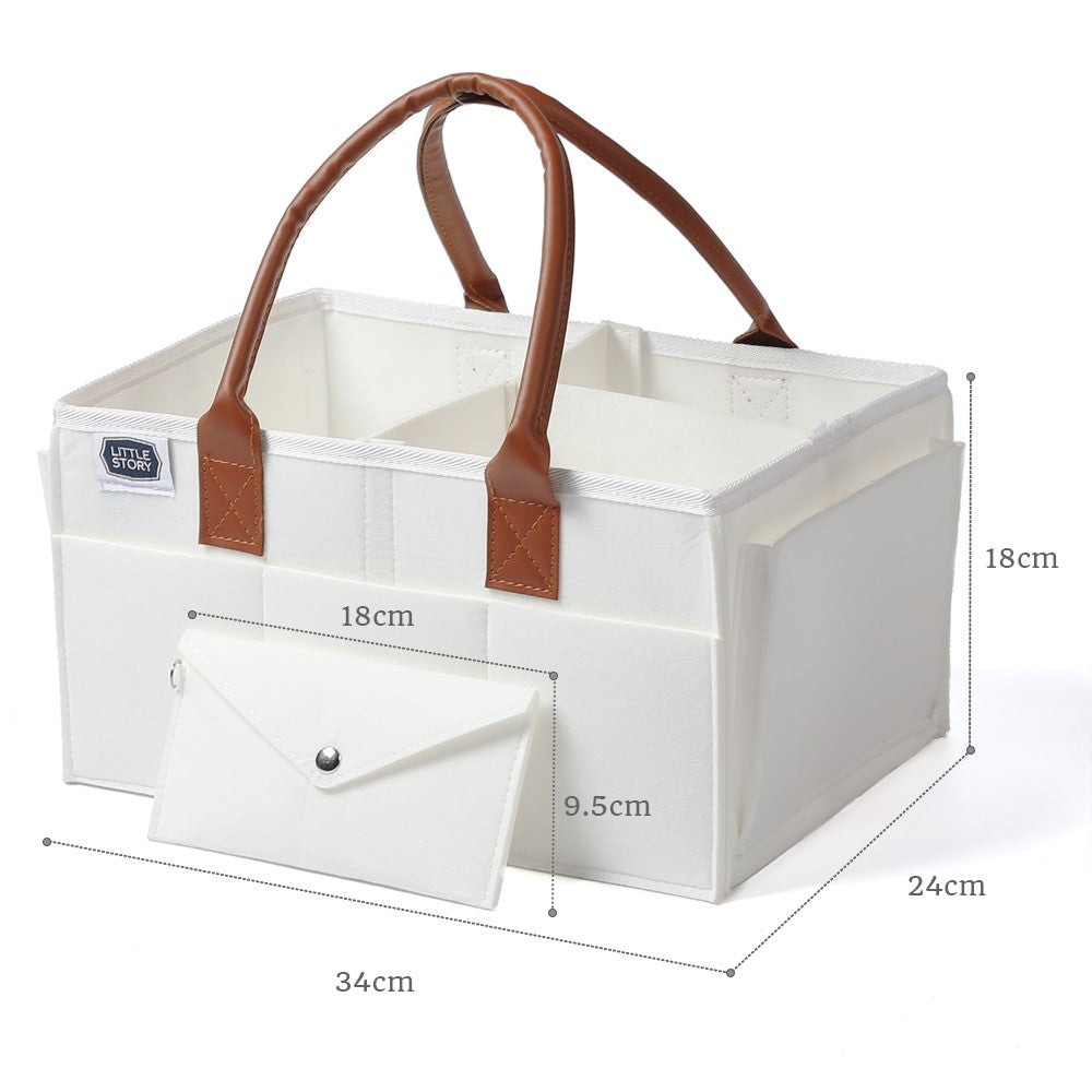 LITTLE STORY Diaper Caddy + Travel Pouch - Medium - White