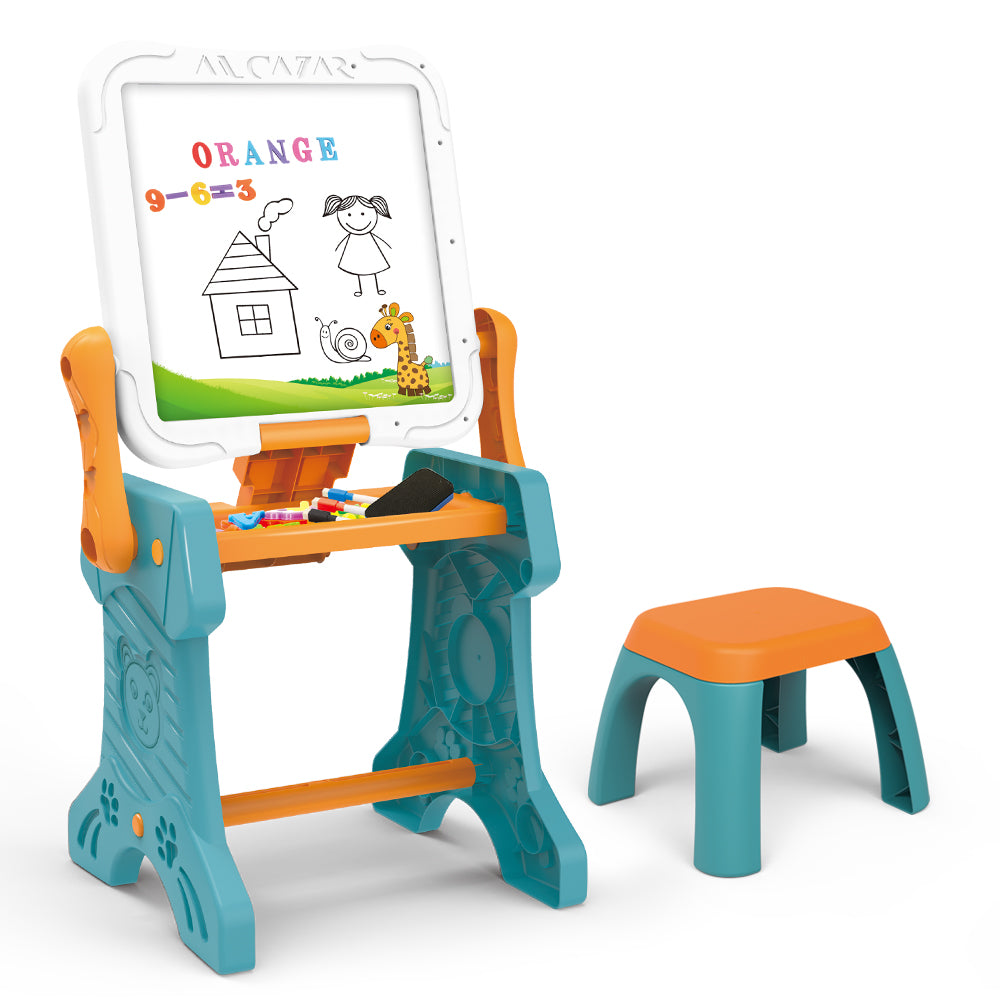 LITTLE STORY Double Sided 2 - IN - 1 Blocks Table & Magnetic Learning Board Set with Chair - Multicolor