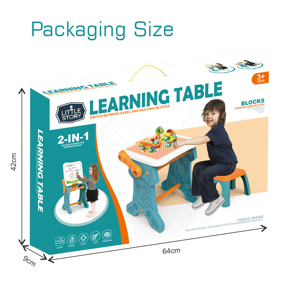 LITTLE STORY Double Sided 2 - IN - 1 Blocks Table & Magnetic Learning Board Set with Chair - Multicolor
