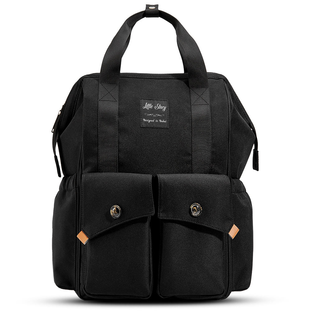 LITTLE STORY Elite Diaper Bag w/Stroller Hooks & Changing mat - Black