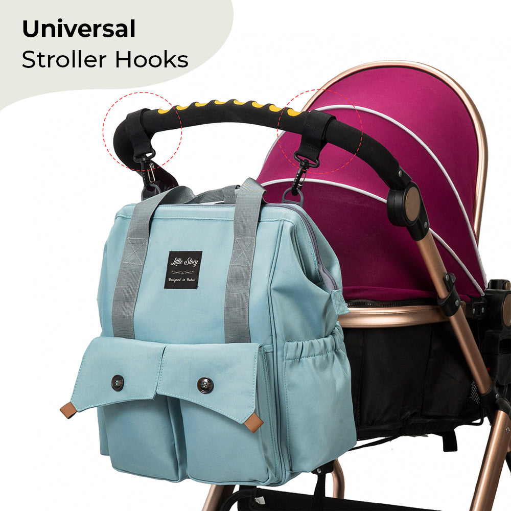 LITTLE STORY Elite Diaper Bag w/Stroller Hooks & Changing mat - Blue