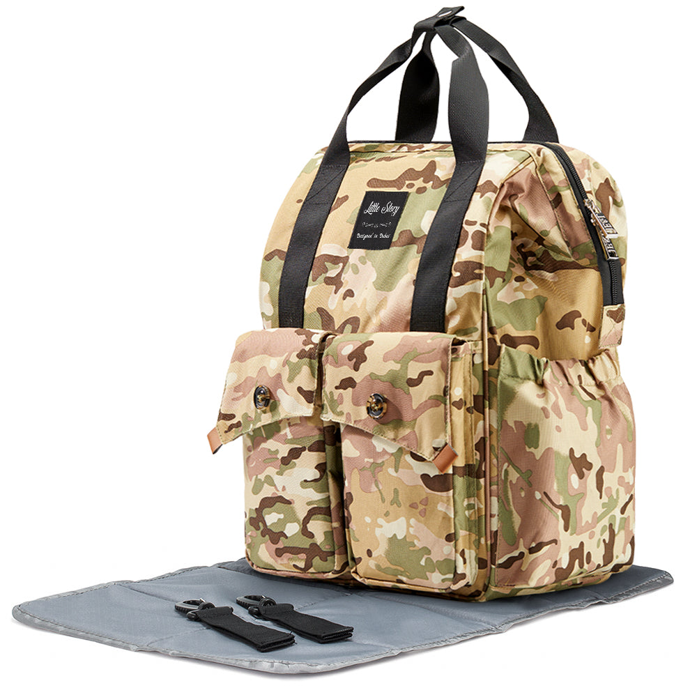 LITTLE STORY Elite Diaper Bag w/Stroller Hooks & Changing mat - Camouflage