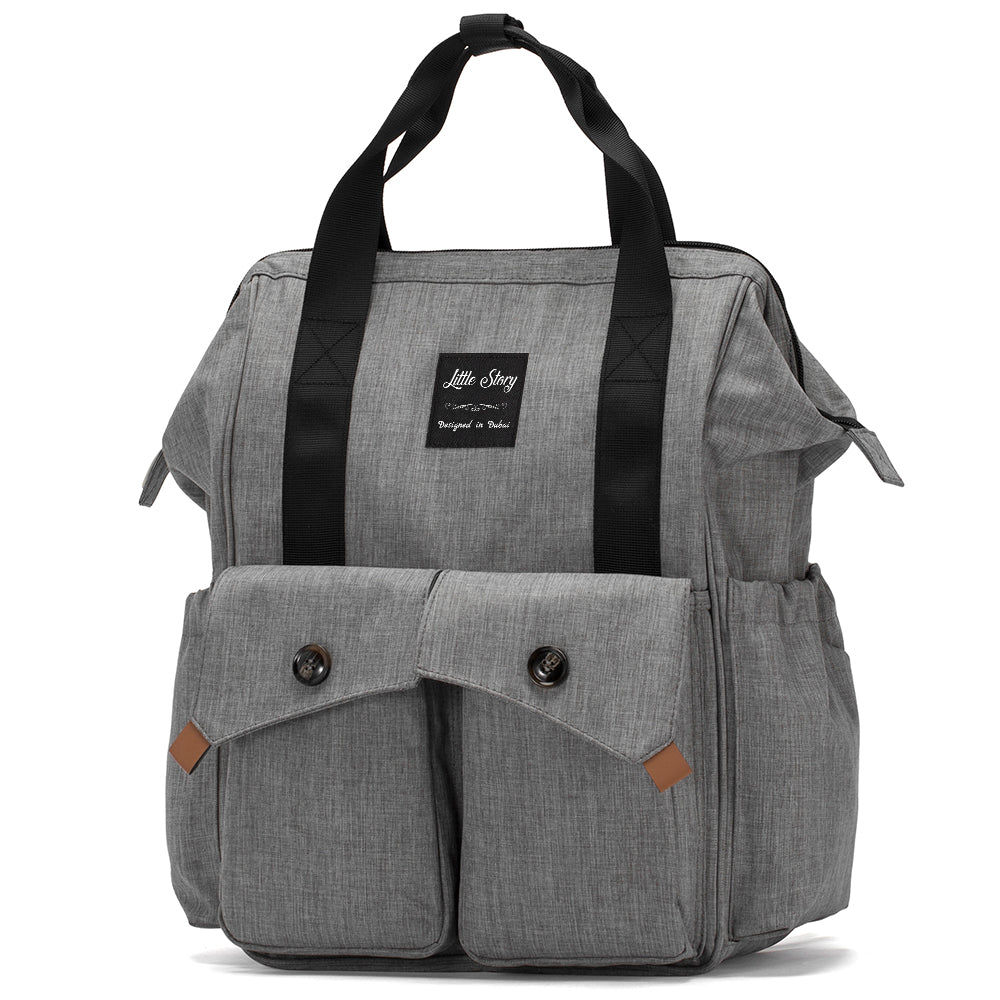 LITTLE STORY Elite Diaper Bag w/Stroller Hooks & Changing mat - Grey