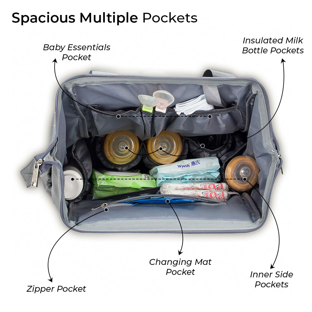 LITTLE STORY Elite Diaper Bag w/Stroller Hooks & Changing mat - Grey