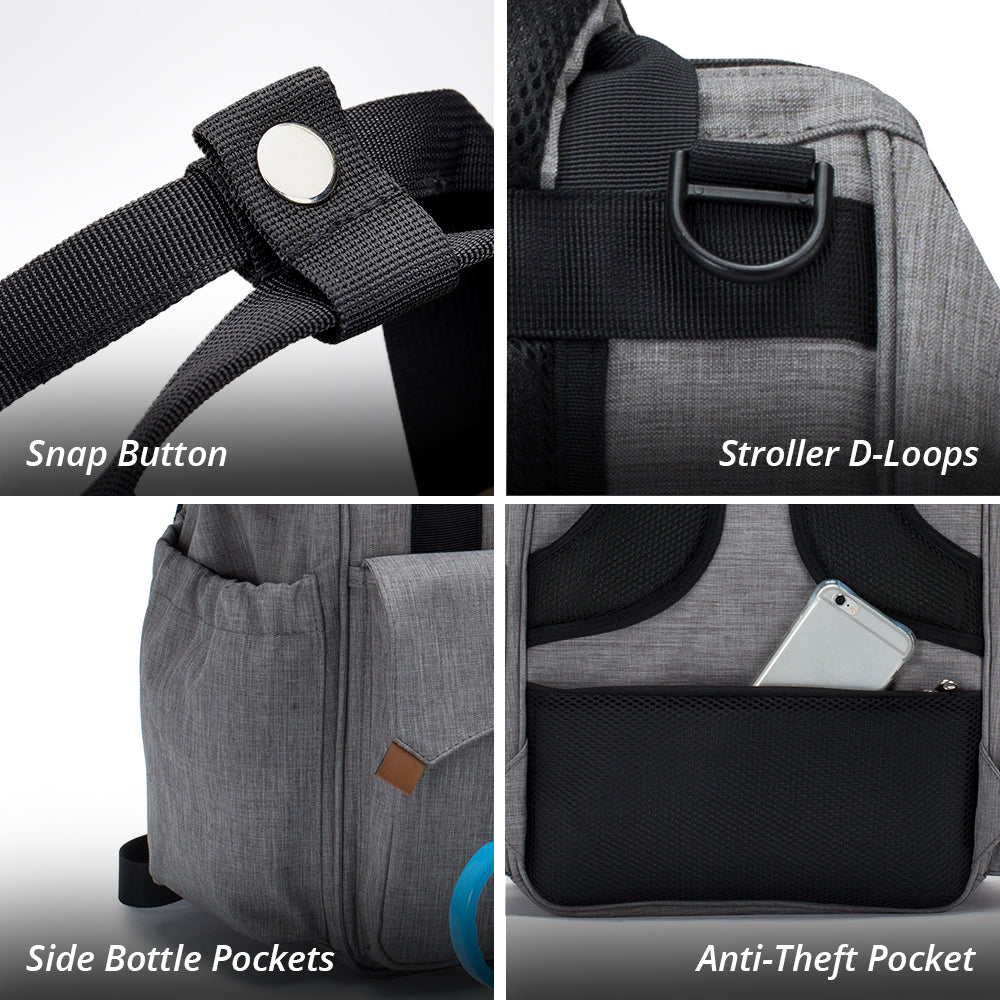 LITTLE STORY Elite Diaper Bag w/Stroller Hooks & Changing mat - Grey