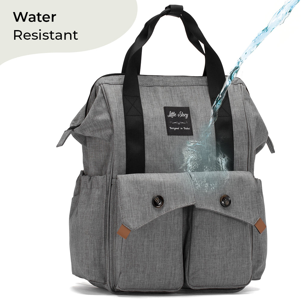 LITTLE STORY Elite Diaper Bag w/Stroller Hooks & Changing mat - Grey
