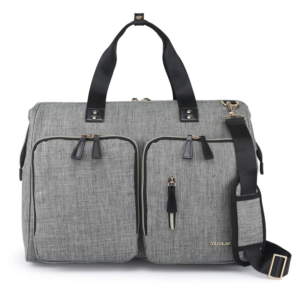 LITTLE STORY Gabrielle Mom Dad XL Travel Diaper Bag w/Diaper Changing Mat - Grey