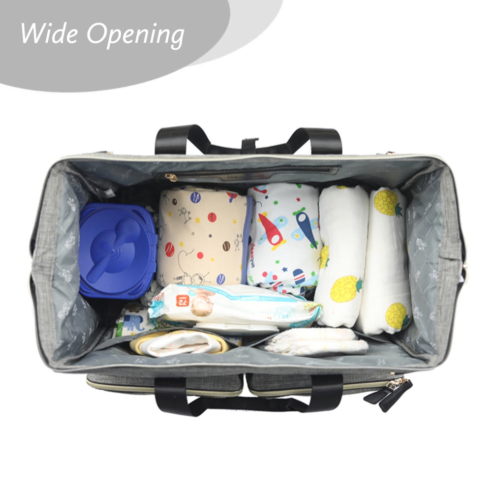 LITTLE STORY Gabrielle Mom Dad XL Travel Diaper Bag w/Diaper Changing Mat - Grey