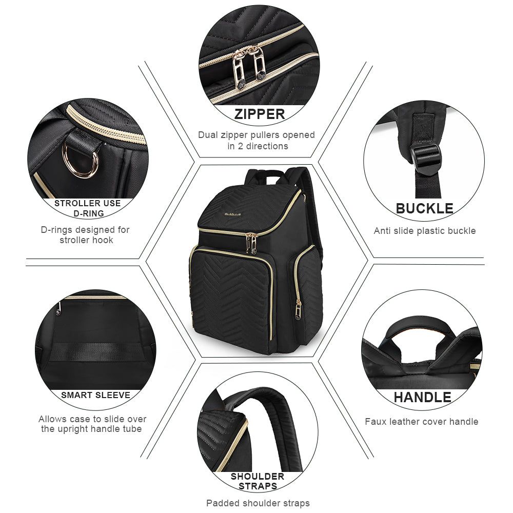 LITTLE STORY Georgia Diaper Bag wt Changing Pad & Stroller Hooks - Black