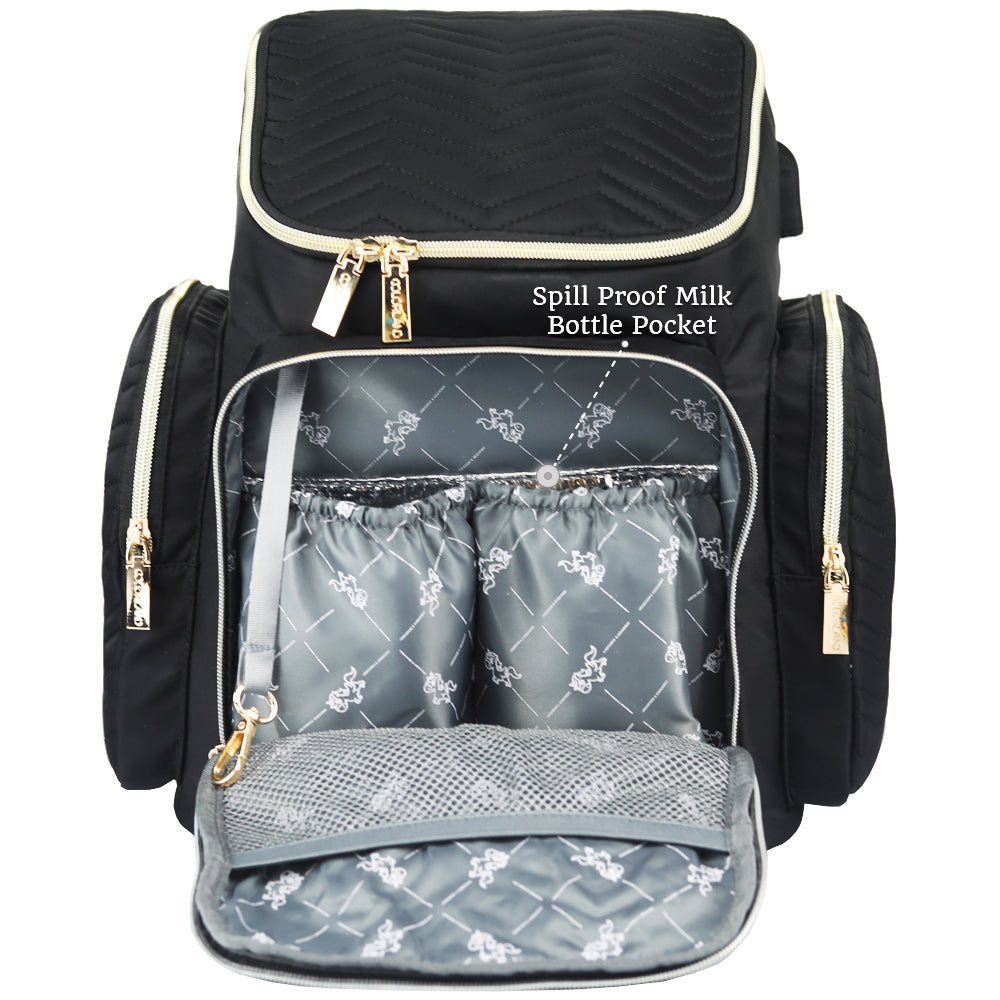 LITTLE STORY Georgia Diaper Bag wt Changing Pad & Stroller Hooks - Black