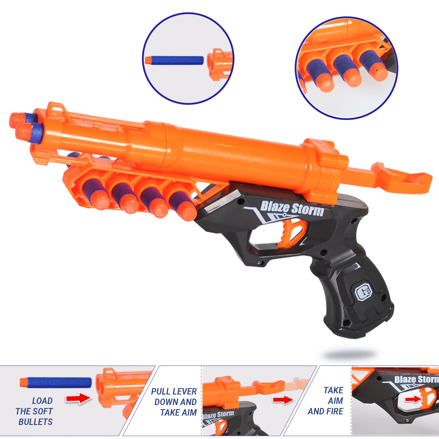 LITTLE STORY Kids Manual Bullet Gun wt 10pcs Soft Bullets - Orange