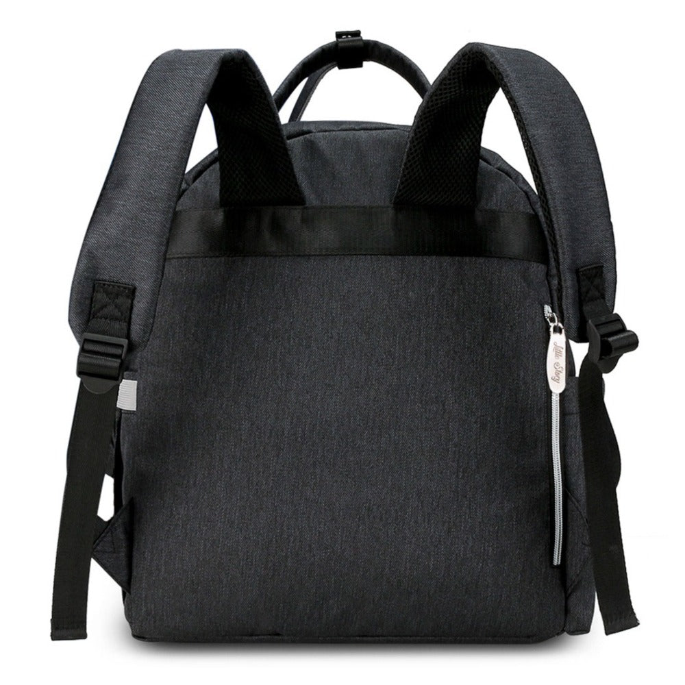 LITTLE STORY Quilted Diaper Backpack w/Pacifier bag and Stroller hooks - Black