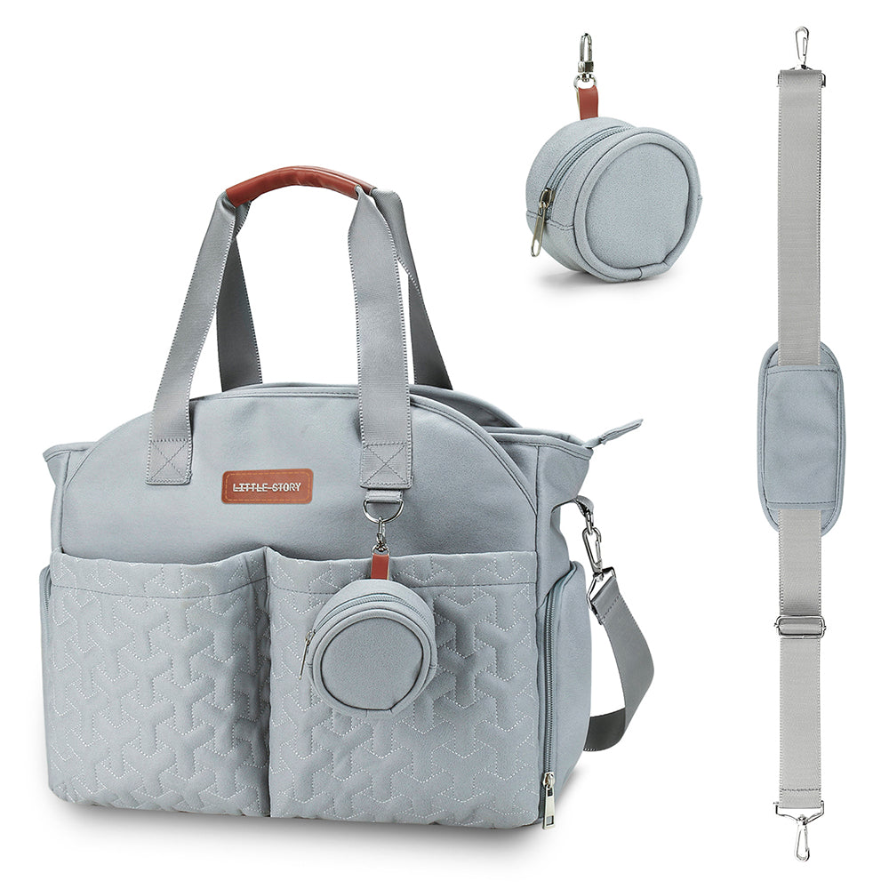 LITTLE STORY Quilted Diaper Bag w/Pacifier Pouch - Blue