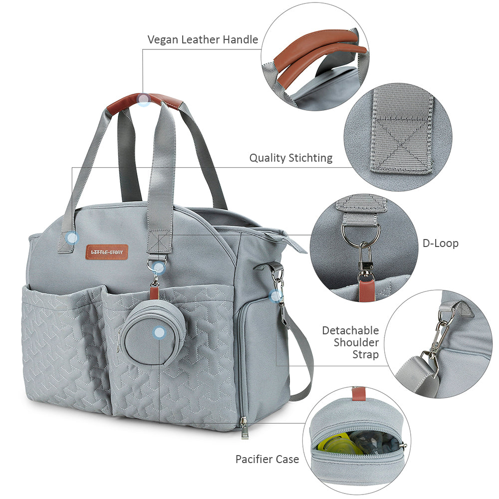 LITTLE STORY Quilted Diaper Bag w/Pacifier Pouch - Blue
