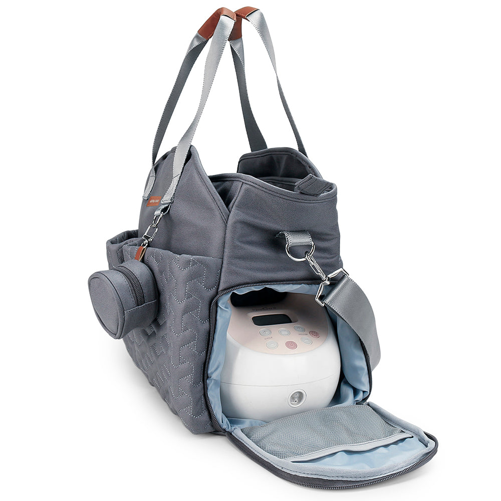LITTLE STORY Quilted Diaper Bag w/Pacifier Pouch - Dark Grey