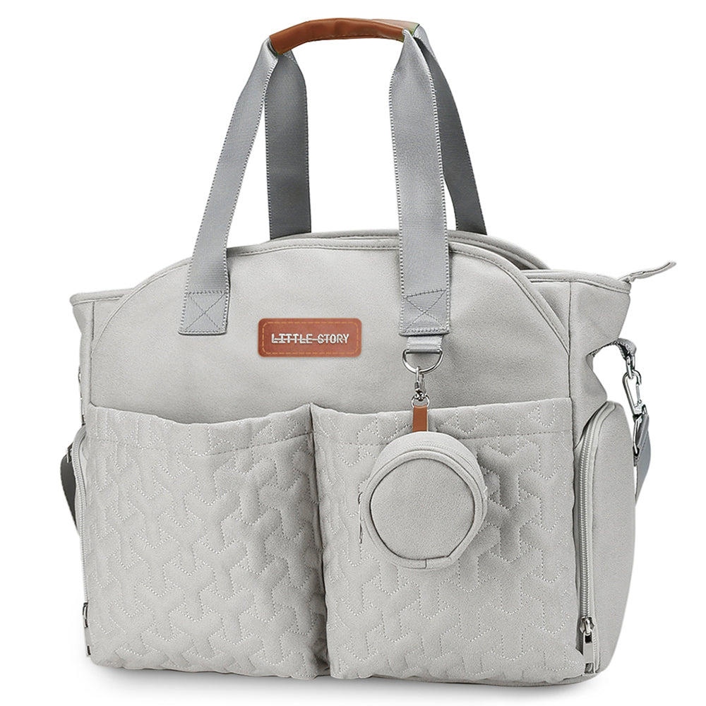 LITTLE STORY Quilted Diaper Bag w/Pacifier Pouch - Grey