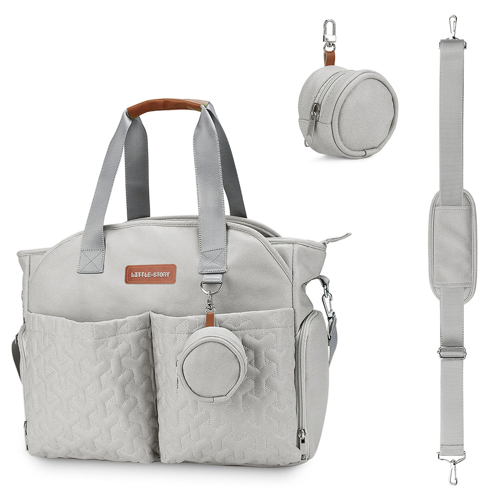 LITTLE STORY Quilted Diaper Bag w/Pacifier Pouch - Grey