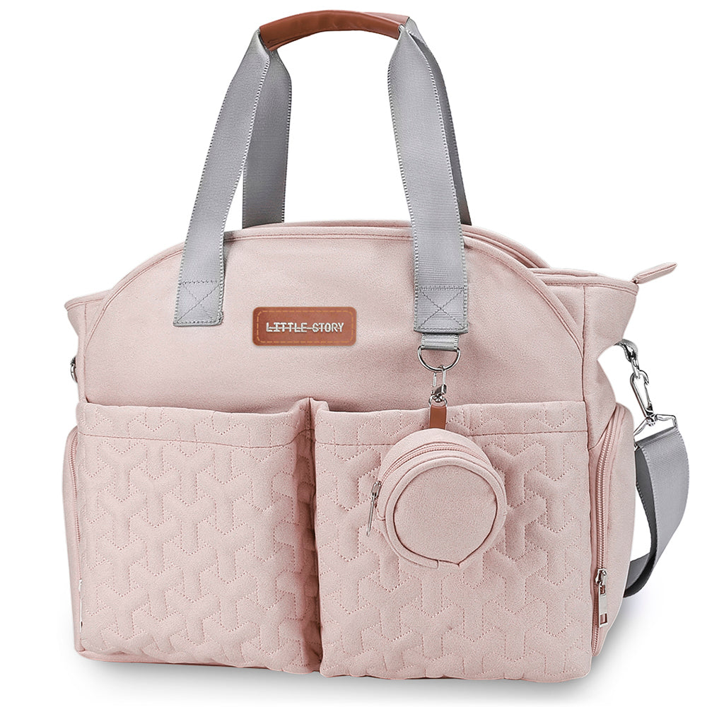 LITTLE STORY Quilted Diaper Bag w/Pacifier Pouch - Pink
